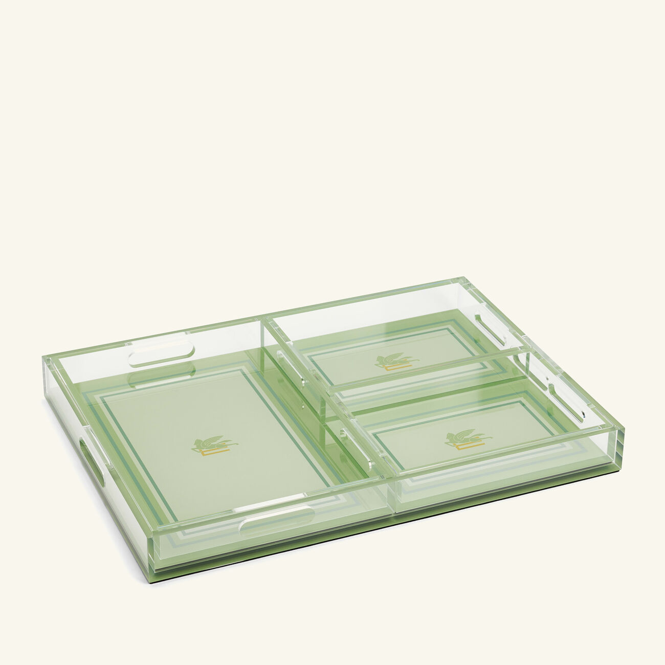 etro pegaso tray rectangular green set of 4