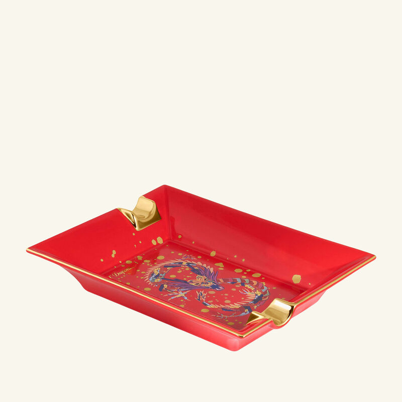 st dupont year of the dragon ashtray rectangular red small
