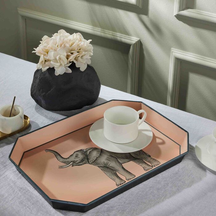 les ottomans elephant serving tray large pink