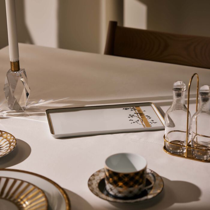 بينتو باريس طبق كيوتو مستطيل بنقشة شريط بحجم كبير باللون الذهبي