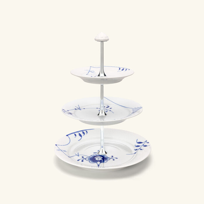 رويال كوبنهاغن حامل الكعك بثلاث طبقات بلو فلوتد ميغا باللون الأبيض