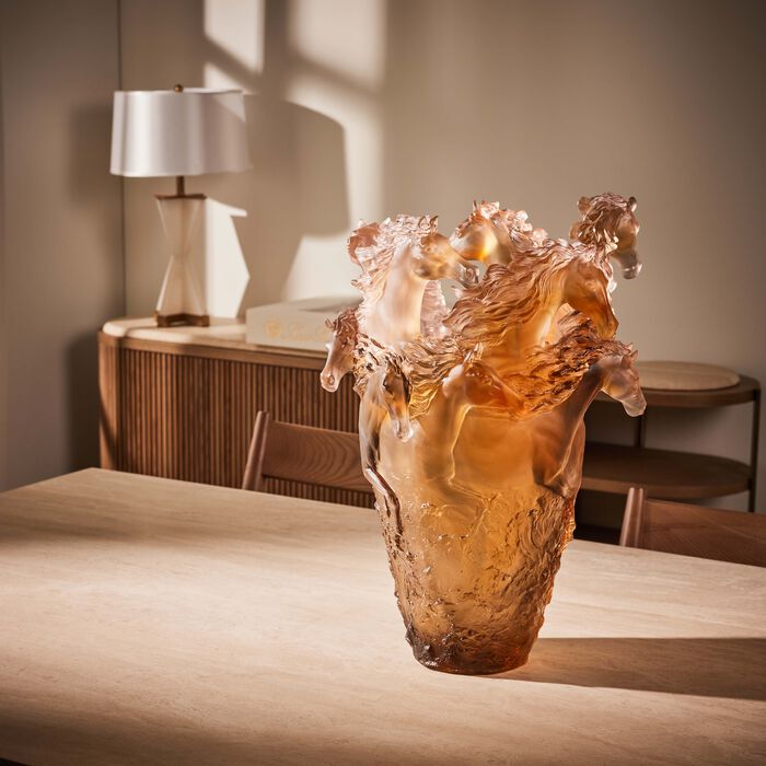 daum cavalcade glazed vase extra large brown limited edition