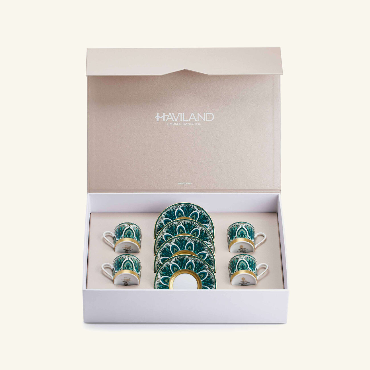 هافيلاند طقم ريف دو نيل المؤلف من 4 فناجين للقهوة مع صحونها باللون الأخضر