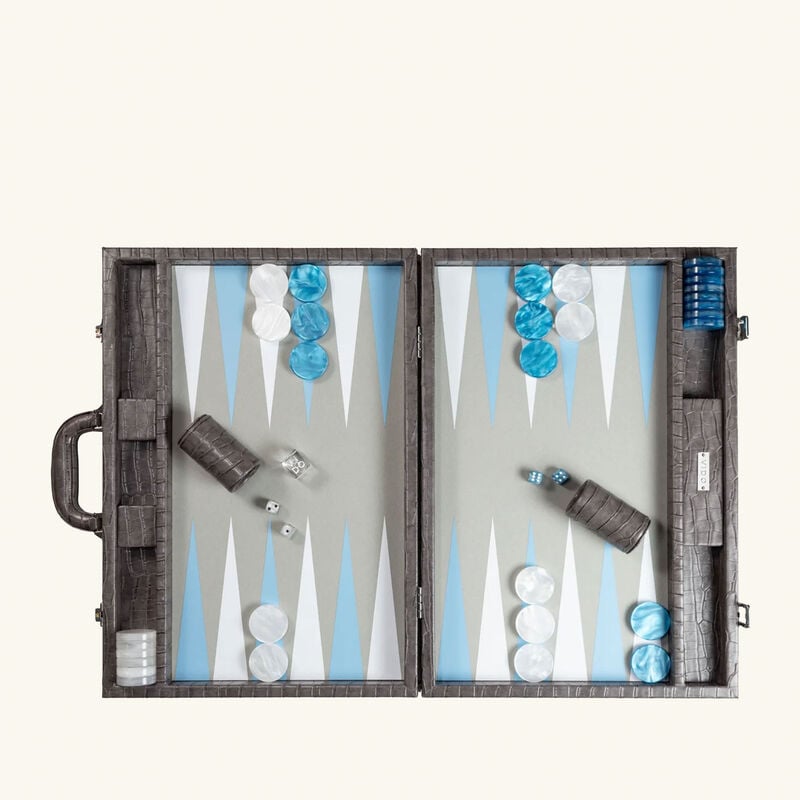 Anthracite Alligator Backgammon Set Large vido anthracite alligator backgammon set large