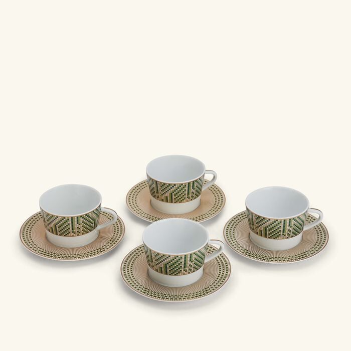 bernardaud augusta tea cup   saucer green set of 4