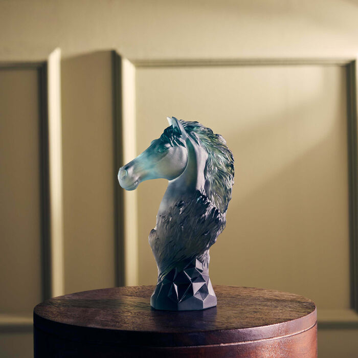 daum cavalcade chess knight sculpture blue limited edition