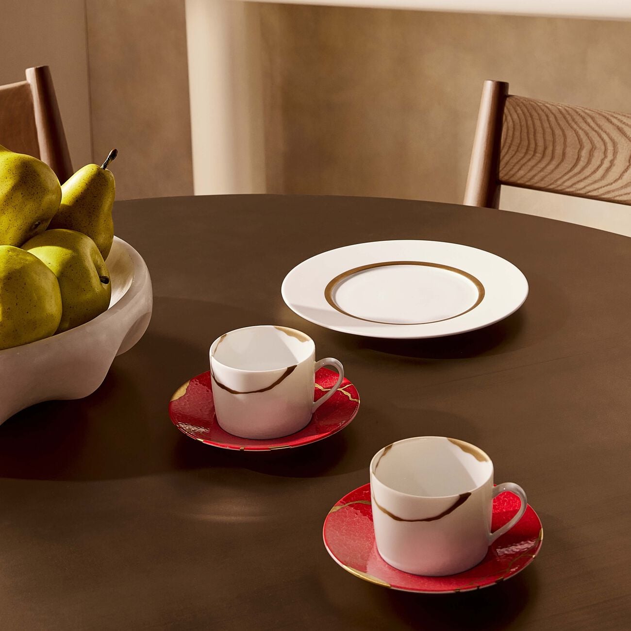 Kintsugi Rouge Teacups And Saucers - Set Of 2 bernardaud kintsugi rouge teacups and saucers set of 2