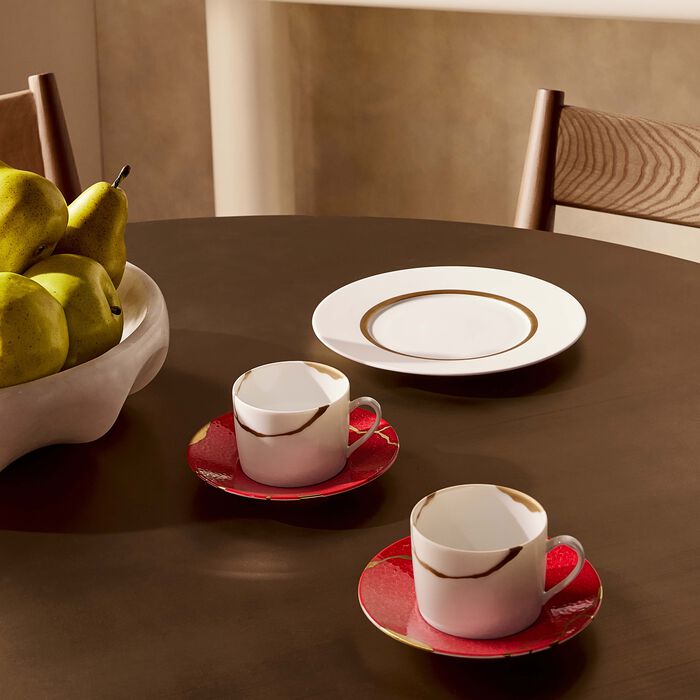 Kintsugi Rouge Teacups And Saucers - Set Of 2 bernardaud kintsugi rouge teacups and saucers set of 2