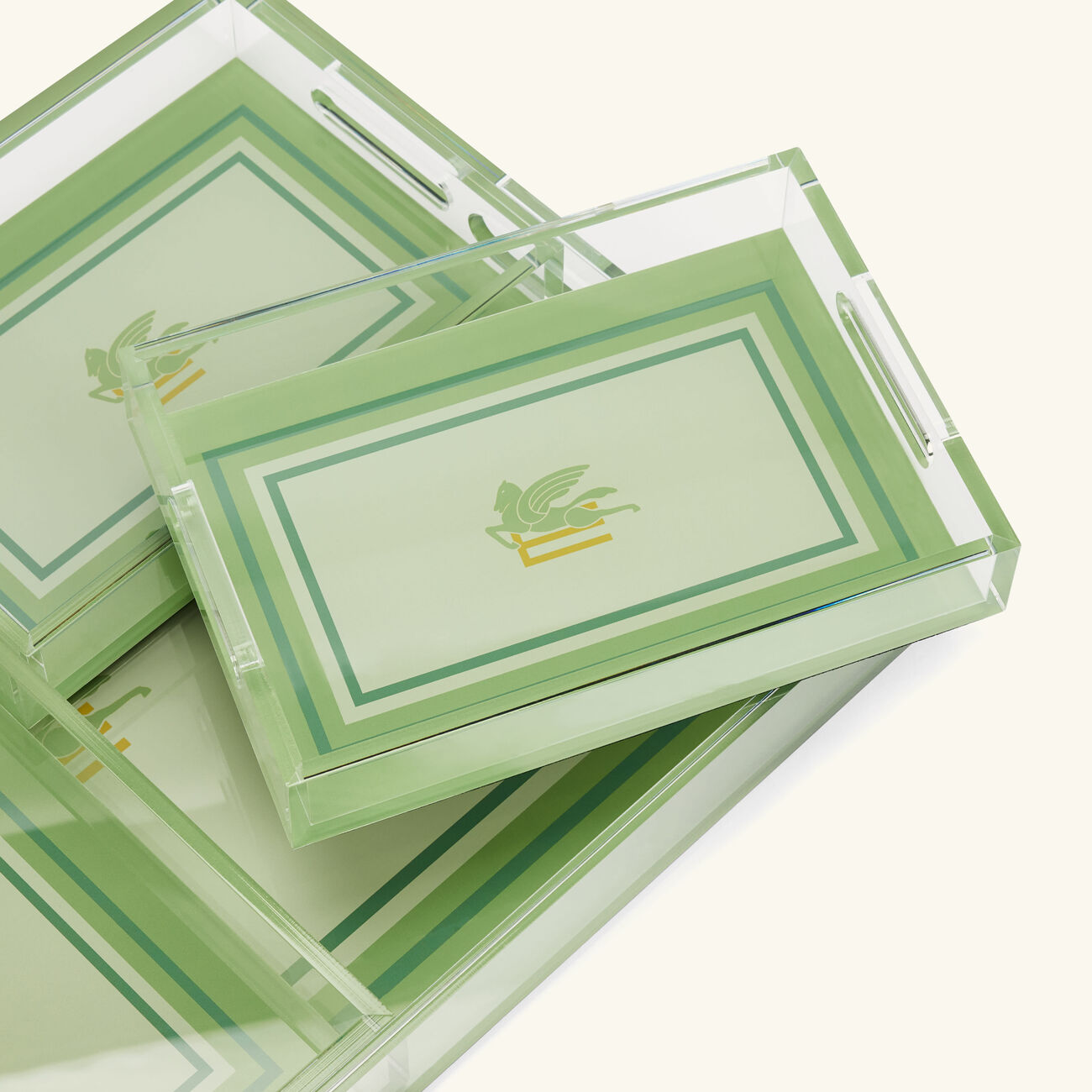 etro pegaso tray rectangular green set of 4