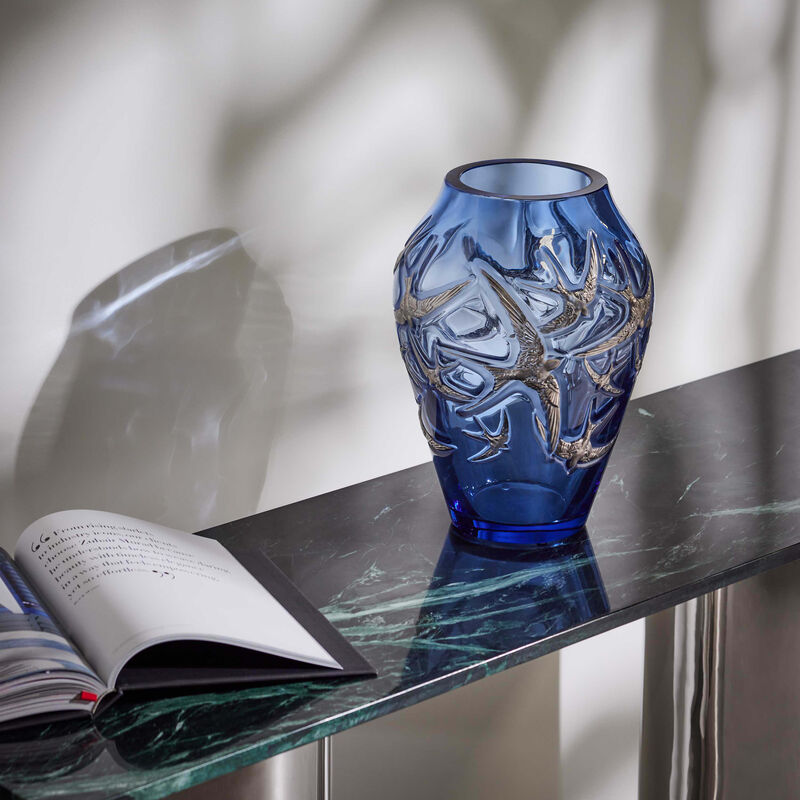 Hirondelles Vase Medium Blue lalique hirondelles vase medium blue
