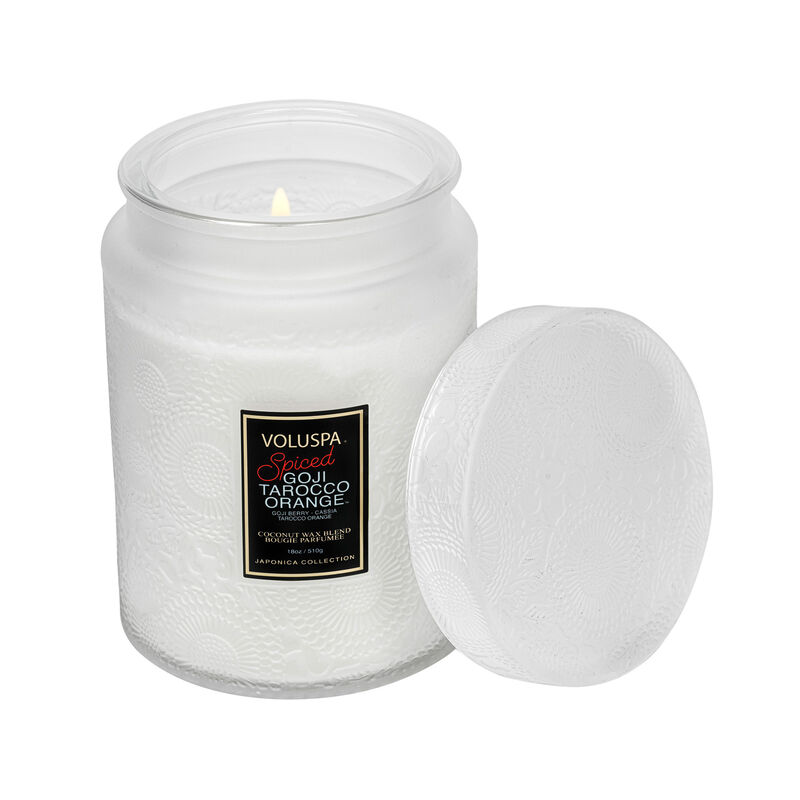 Spiced Goji Tarocco Orange Large Jar Candle With Glass Lid voluspa spiced goji tarocco orange large jar candle with glass lid