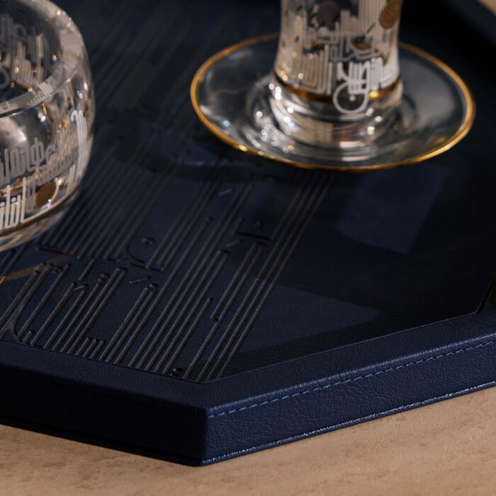 دملاج صينية الضيافة حياة زرقاء اللون بتصميم مستطيل 49   34 سم