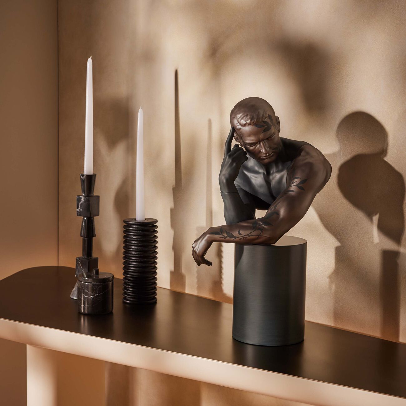 lladro reflections of nature him sculpture medium black