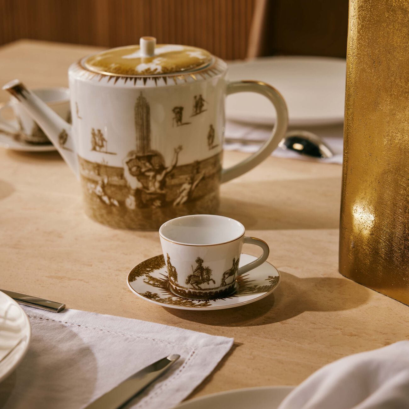 bernardaud versailles enchante coffee cup   saucer gold set of 2